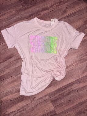 aerie Light Pink Graphic Tee with Neon Pink & Neon Green Print